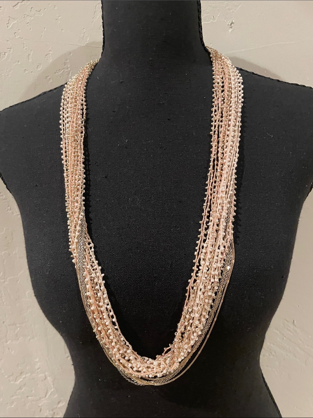 J Jill Multi-Strand Rose Gold Beaded and elastic Necklace - w/blush thread NWT.